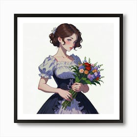Girl Holding Beautiful Flowers Art Print
