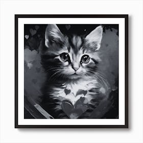 Black and White Valentines Day Kitten Art Print