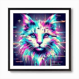 Glitch cat, Glitch art Art Print