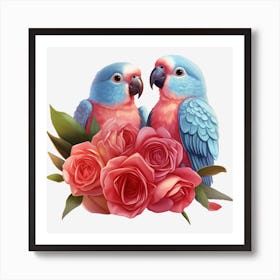 Parrots And Roses 12 Art Print