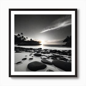 Black And White Rocks On The Beach 1 Art Print