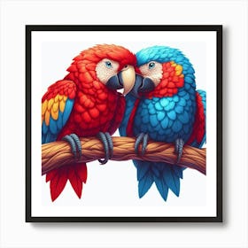 Line Art a pair of parrots 3 Art Print