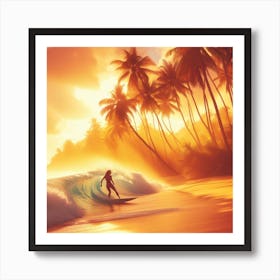 Surfer On The Beach At Sunset Art Print