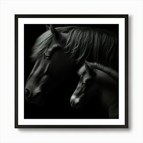 Black Horse And Foal 4 Art Print