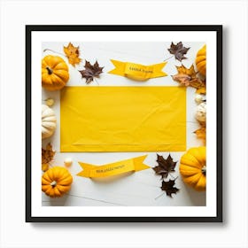 An Overhead Photograph Of A Hand Made Yellow Banner Design Celebrating The Transition Into The Fall (7) Art Print