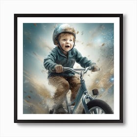 Little Boy Riding A Bike Art Print