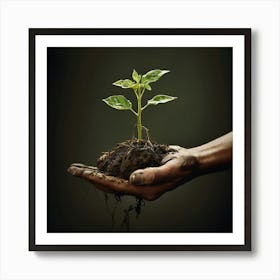 The Gardeners Green Thumb Depict A Hand Carefully Holding, Hand Holding A Plant. Art Print