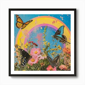 Butterflies In The Meadow Retro Collage 3 Art Print