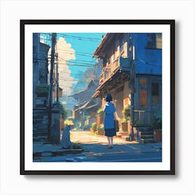 Girl Walking Down A Street 2 Art Print