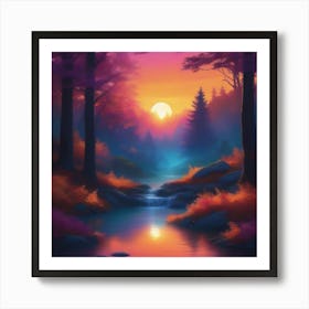 Sunset In The Forest 5 Art Print