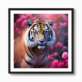 Tiger In Bloom Art Print