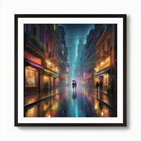 Rainy Night City art print Art Print