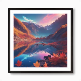 Autumn Leaves In A Lake Art Print