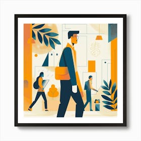 Illustration Of People Walking Art Print