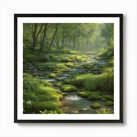 Tranquil stream in the woods  Art Print