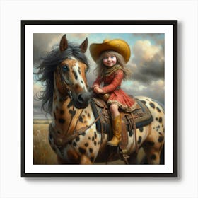 Little Cowgirl On Horseback 2 Art Print