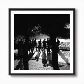 Sunlight On The Promenade, Black And White St Sebastian, Spain Square Art Print