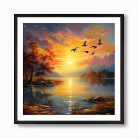 Sunset With Birds Art Print