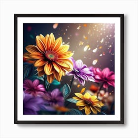 Colorful Flowers Wallpaper Art Print