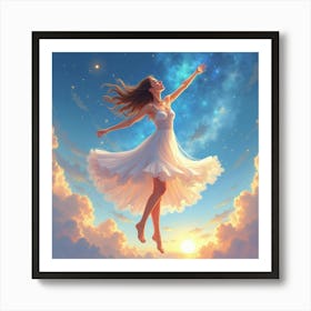 Beautiful Dancer With Watercolor Celestial Clouds 1 Art Print