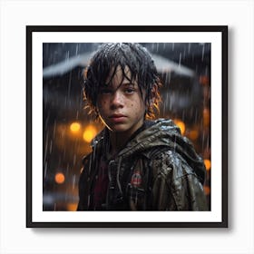 Boy In The Rain Art Print