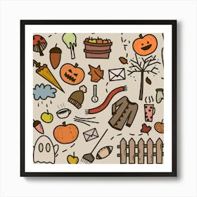 Halloween Doodle Autumn Pumpkin Art Print