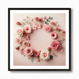 Pink Flowers In A Circle Art Print