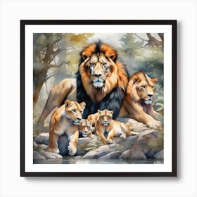 Original Watercolor Masterpiece Depicting Majestic Lions Fierce Tigers And Roguish Bears Imaginat 483435500 (1) Art Print