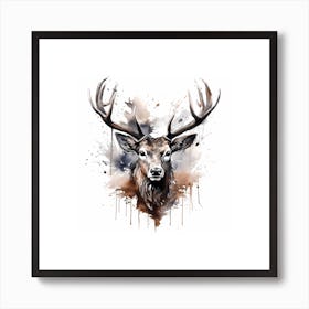 Stag Sketch With Ink Splash Effect Art Print