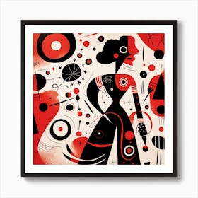 Woman In Black And Red Art Print