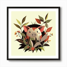 Piggy Hiding In The Bushes Art Print