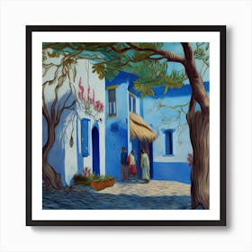 Blue House In Morocco Art Print
