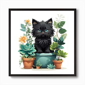 Black Cat In Pot Affiche