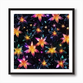 Bright glow, flowers, Seamless Floral Pattern Art Print