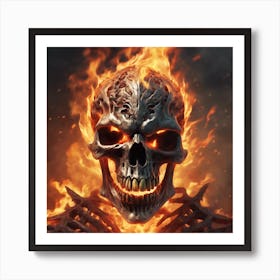 Skull In Flames Art Print