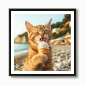 Cat Eating Ice Cream Art Print