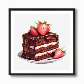 Chocolate Cake With Strawberries 1 Art Print