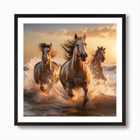 Horses Running At Sunset 1 Art Print