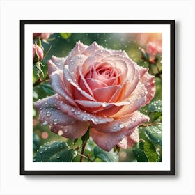 Pink Rose With Water Droplets 1 Art Print