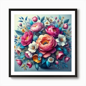 Colorful Flowers In A Vase Art Print