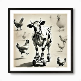 Cow On Skateboard 1 Art Print