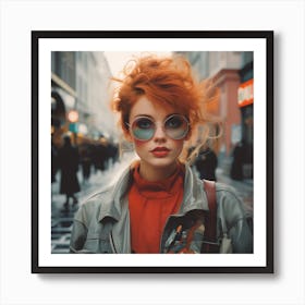 Red Haired Girl In Sunglasses Art Print