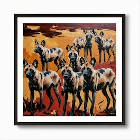 A Abstract Painting Of A Pack Of African Wild Dogs In The Wild.AI Art Print