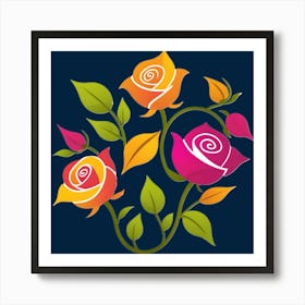 Rose Bushes with Fuchsia and Yellow Flowers Art Print