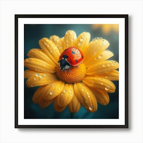 Ladybug On A Yellow Flower Macro Art Print