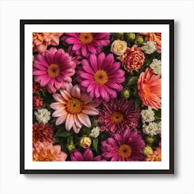 Red Flowers and Yellow Art Print