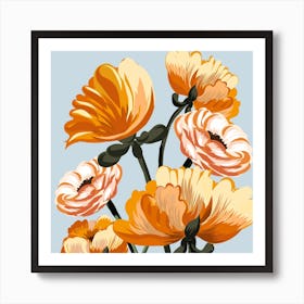 Flowers On Pale Blue Square Art Print