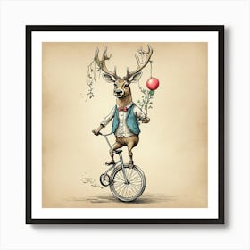 Deer On A Bicycle Art Print