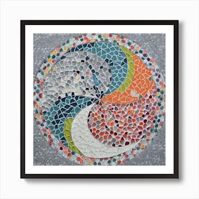 Firefly Beautiful Modern Intricate Floral Yin And Yang Japanese Mosaic Mandala Pattern In Gray, And (2) Art Print