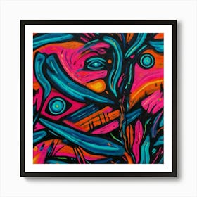 Hand Painted Acrylic Neon Abstract Surreal Life Art Print